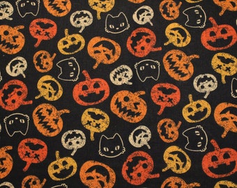 12.60 EUR/meter cotton fabric Malefice Halloween pumpkin on black woven fabric 100% cotton