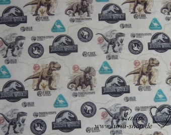 14.10 EUR/meter cotton fabric Jurassic World Dinos beige on white licensed fabric woven goods 100% cotton