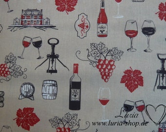 12.60 EUR/meter cotton fabric wine on light beige woven fabric 100% cotton