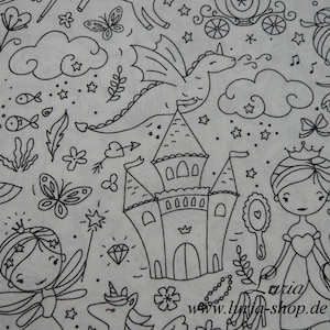 12.10 EUR/meter cotton fabric for coloring Darling fairies dragons unicorns woven fabric 100% cotton
