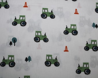 13,90 EUR/m Baumwollstoff Traktor grün auf weiß Webware 100% Baumwolle