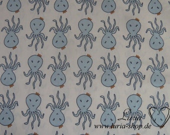 10.60 EUR/meter fabric cotton - underwater world, octopus / octopus blue on white, children's fabric