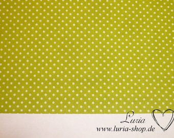 0,55 m RESTANTE tejido de algodón puntos blanco sobre verde Kiwi 2 mm tejido 100% algodón