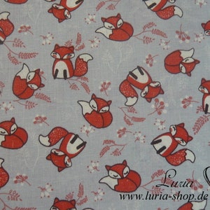 9,80 EUR/meter cotton fabric cute foxes red on grey woven fabric 100% cotton