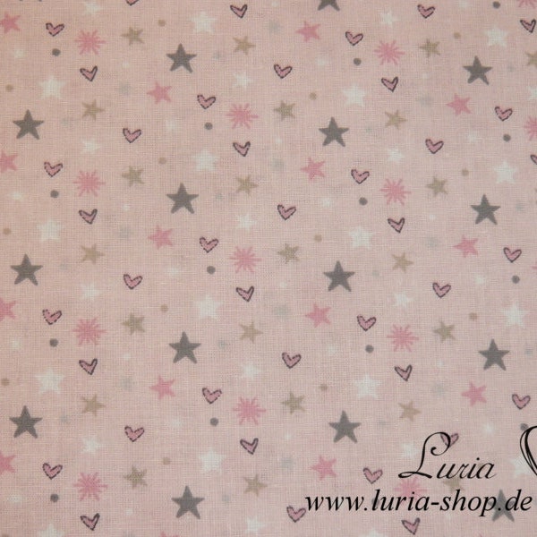 0,80 m REMNANT Fabric cotton - hearts and stars on pale pink, pink / Syrma