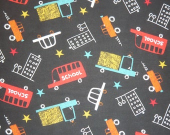 12,10 EUR/Meter cotton fabric School bus Schoolbus School colorful on black Woven fabric 100% cotton