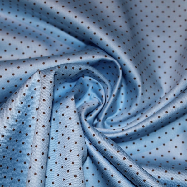 14.30 EUR/meter dirndl fabric dots brown on light blue 1 mm cotton satin