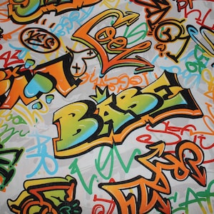 15.00 EUR/meter decorative fabric graffiti colorful cotton mix