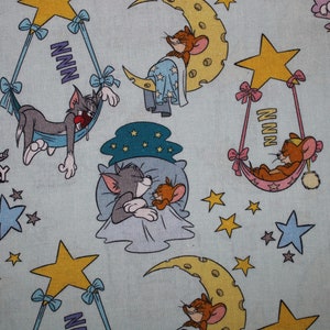 0.90 m REMNANT Cotton fabric Tom & Jerry on light turquoise Licensed fabric woven 100% cotton