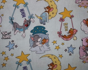 14.50 EUR/meter cotton fabric Tom & Jerry on light turquoise licensed fabric woven 100% cotton