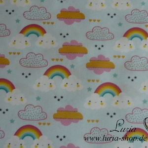 11,30 EUR/Meter fabric cotton sweet clouds / clouds and rainbow on light blue
