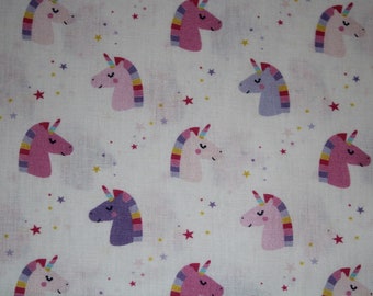 13,90 EUR/meter cotton fabric cute unicorns rainbow on white woven fabric 100% cotton