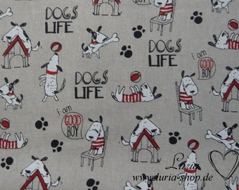 14,90 EUR/m Dekostoff Canvas süße Hunde Dogs life auf hellbeige Baumwollmix