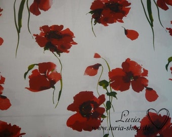 14,00 EUR/m Baumwollstoff Mohnblumen rot auf weiß COQUELICOTS Webware 100% Baumwolle