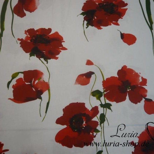 14.00 EUR/meter cotton fabric poppies red on white COQUELICOTS woven fabric 100% cotton