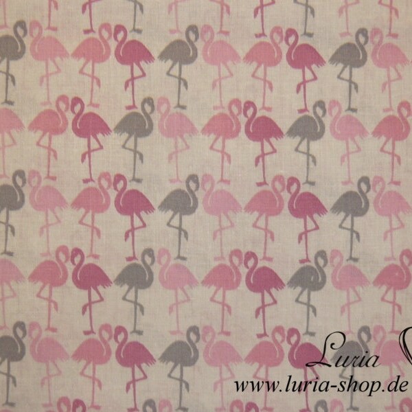 0.75m RESTSTÜCK cotton fabric flamingo pink pink grey on white
