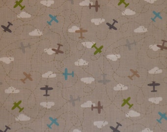10.10 EUR/meter cotton fabric aviators, airplanes on beige, children's fabric woven goods 100% cotton
