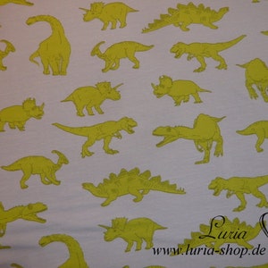 13,90 EUR/Meter Sommersweat Powerful Dinosaur green on light grey powerful dino French Terry