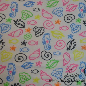 14,60 EUR/meter Jersey cotton underwater world / lake / sea / seahorse neon on white cotton jersey