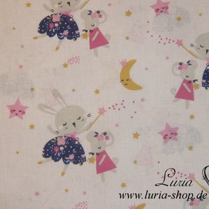 10.80 EUR/meter cotton fabric cute rabbits and mice on pale pink Ökotex Lafee woven fabric 100% cotton
