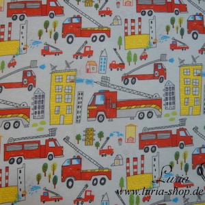 14.70 EUR/metre Jersey Cotton jersey Fire engines on light grey