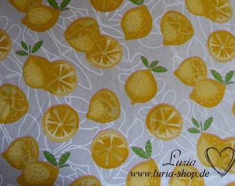 12.10 EUR/meter canvas decoration fabric - lemon, lemon yellow on light grey