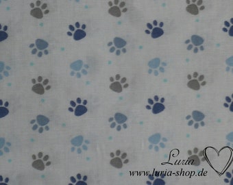 11.20 EUR/meter cotton fabric paw paws patoune cats dogs blue gray on white woven fabric 100% cotton