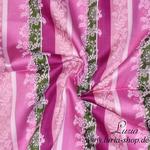 0,25 m RESTANTE tecido dirndl listras rosa rosa verde algodão cetim