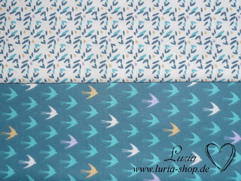 9.50 EUR/meter cotton fabric Mila blue turquoise curry on white Woven goods 100% cotton image 4