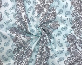 14.30 EUR/meter Dirndl fabric Paisley grey light blue cotton satin