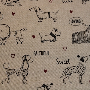 13.50 EUR/meter decorative canvas cute dogs comics on light beige cotton mix