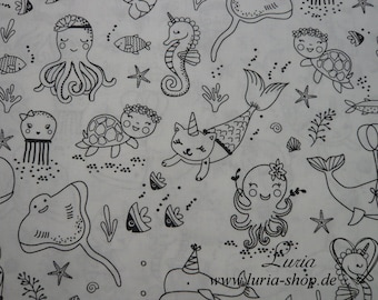 12.40 EUR/meter Cotton fabric for coloring Beluga Unicorn Party Magic Woven fabric 100% cotton