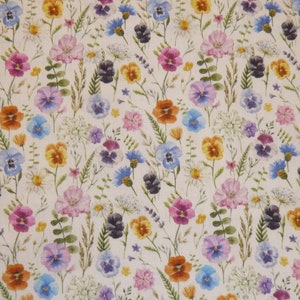 13,90 EUR/meter cotton fabric colorful flowers garden meadow flowers on white woven fabric 100% cotton