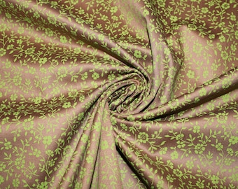 14.30 EUR/meter Dirndl fabric, floral green on brown cotton satin