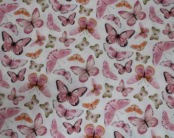 13,70 EUR/m Baumwollstoff Schmetterlinge rosa auf weiß Webware 100% Baumwolle Popeline