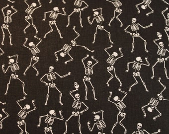 12.70 EUR/meter cotton fabric skeleton dancing skeletons white on black woven fabric 100% cotton