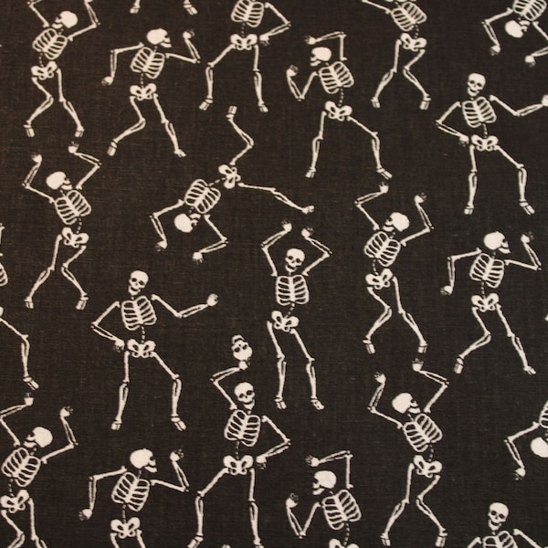 12.70 EUR/meter cotton fabric skeleton dancing skeletons white on black woven fabric 100% cotton