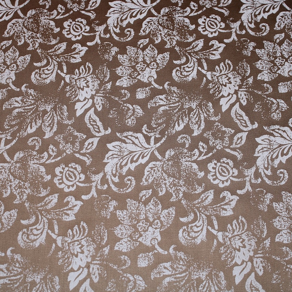 14.30 EUR/meter dirndl fabric flowers white on brown cotton satin