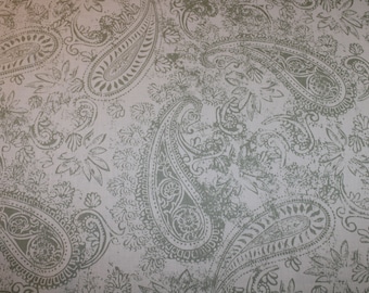 14.30 EUR/meter dirndl fabric paisley green on cream cotton satin