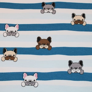 0.60 m REMNANT Summer Sweat cute bulldog blue French terry