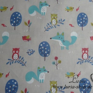 10.10 EUR/meter fabric cotton forest animals / owls, foxes, children&#39;s fabric
