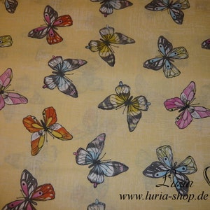 0.30 m REMNANT Cotton fabric colorful butterflies on yellow woven fabric 100% cotton