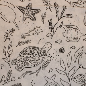 0.70 m cotton fabric for coloring lake underwater world sea animals woven fabric 100% cotton