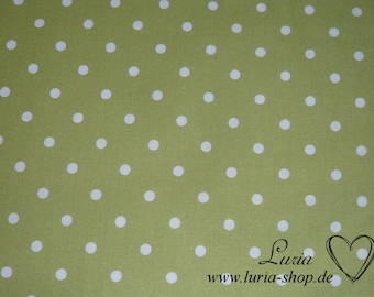 9.50 EUR/meter cotton fabric dots white on moss green 6 mm eco woven fabric 100% cotton