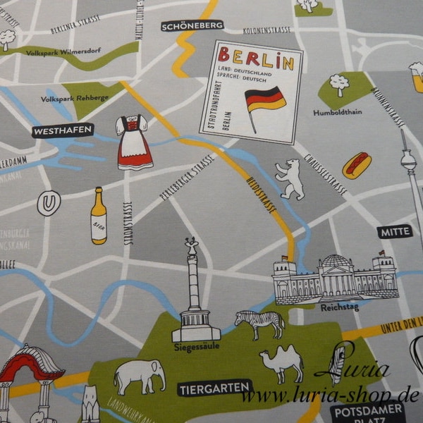 13.90 EUR/meter decoration fabric Berlin city map street map Cotton mix