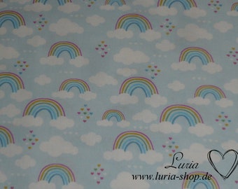 11,30 EUR/m Baumwollstoff Wolken und Regenbogen auf hellblau Webware 100% Baumwolle