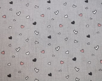 11.30 EUR/meter Cotton fabric Tendresse Hearts colorful on light grey woven fabric 100% cotton