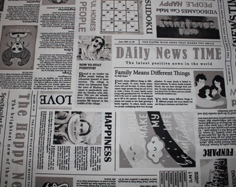 14.60 EUR/meter decorative fabric newspaper black and white cotton mix