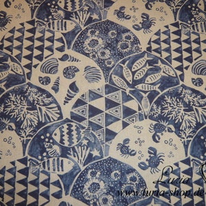 12,60 EUR/meter Canvas decorative fabric sea lake underwater world marine life fish cotton mix