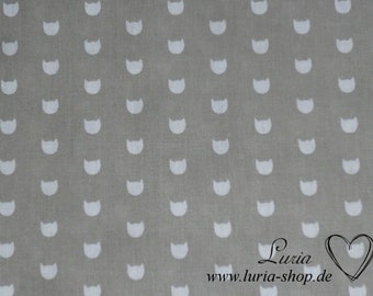 10.60 EUR/meter cotton cats heads / cat heads white on taupe / grey-beige